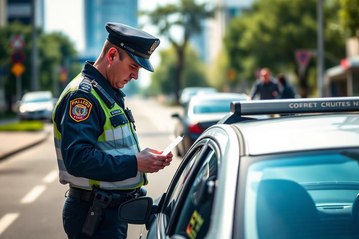 Officer writing a traffic citation during a roadside stop